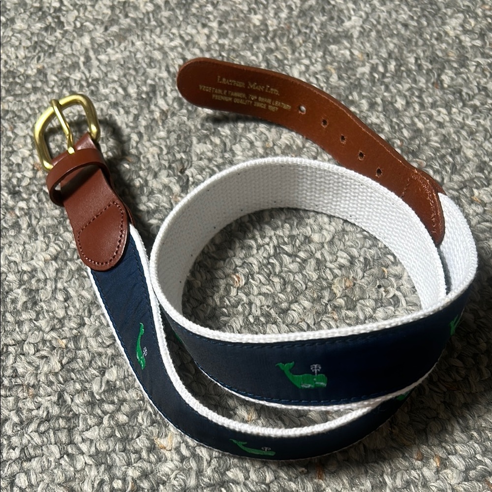 Leather Man Ltd grosgrain whale belt with brass buckle